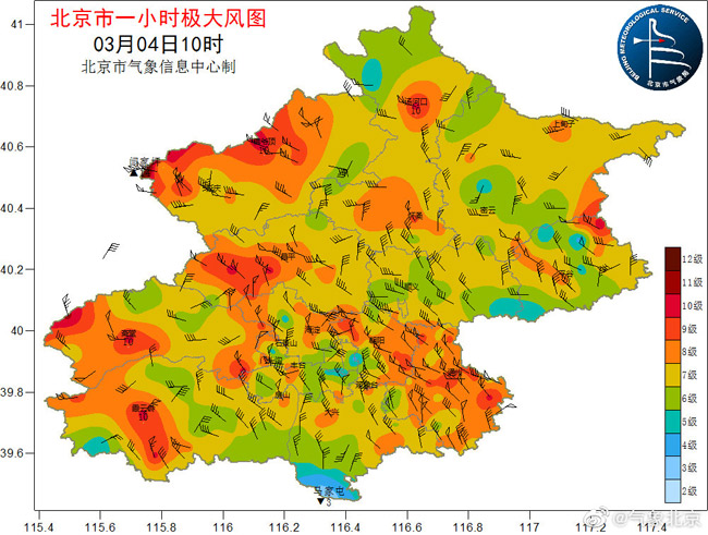 北京：大风黄色及沙尘蓝色预警中大部分地区阵风7、8级